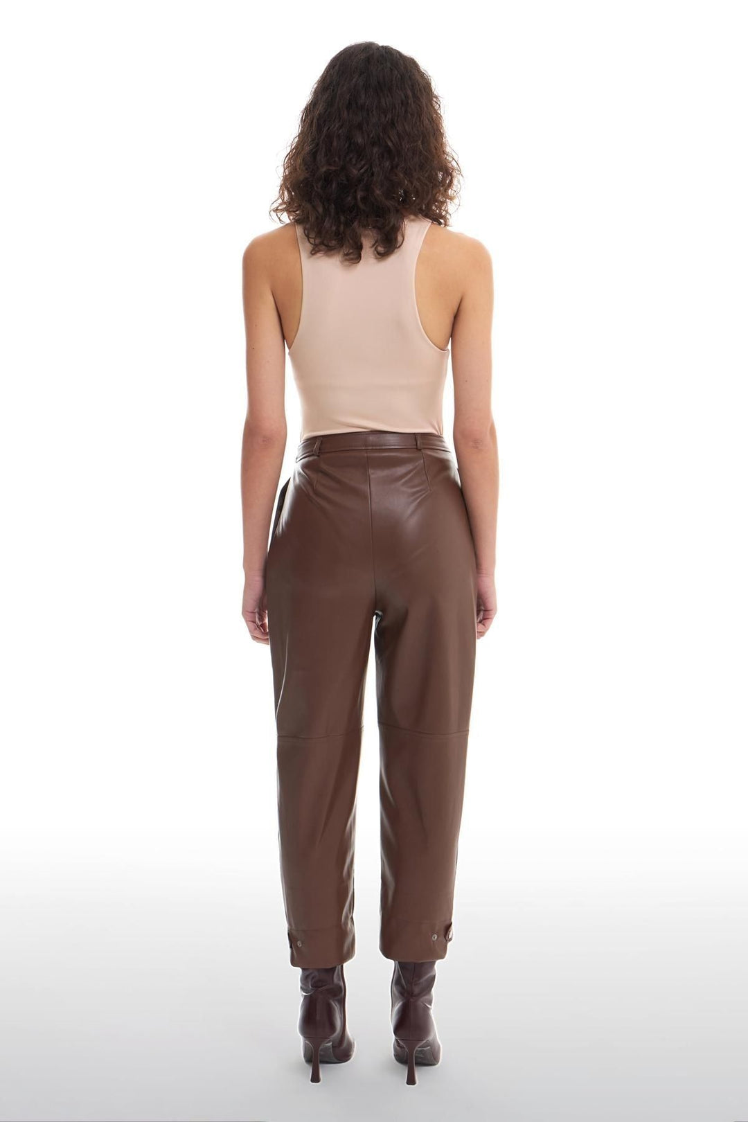 Leather Jogger Brown with Snap Legs