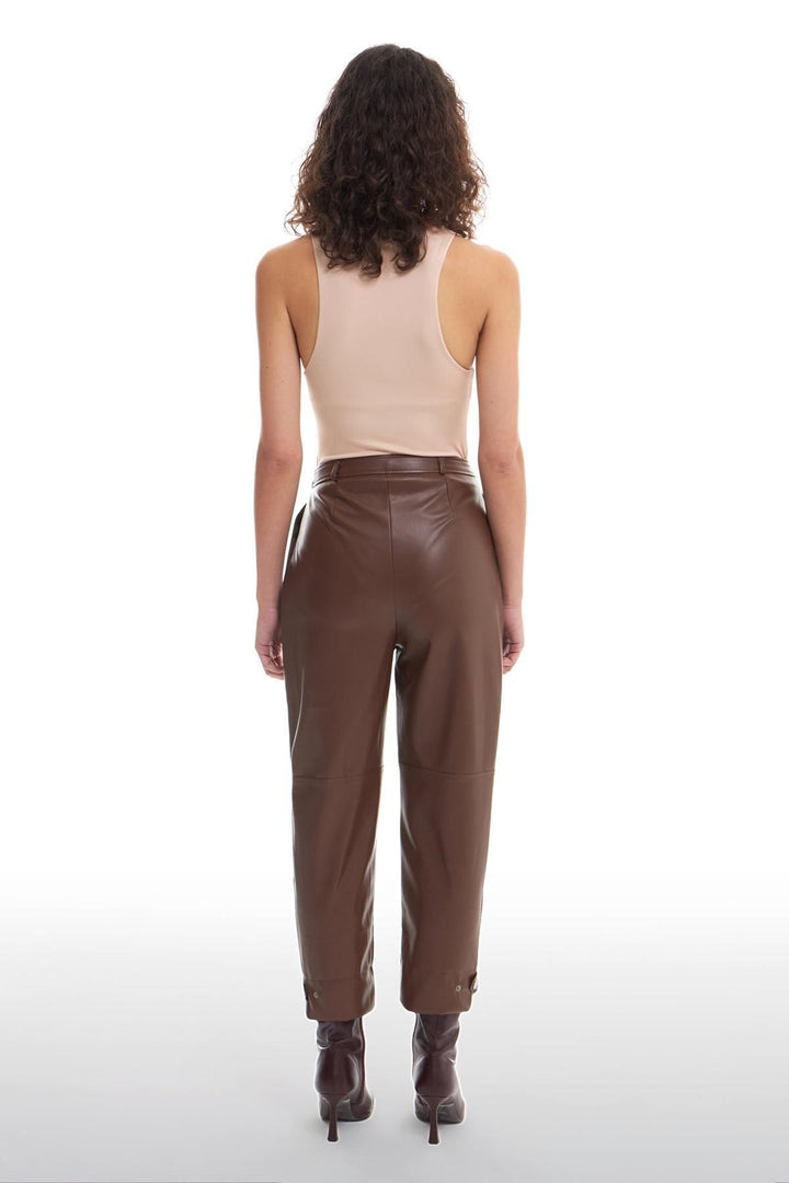 Leather Jogger Brown with Snap Legs