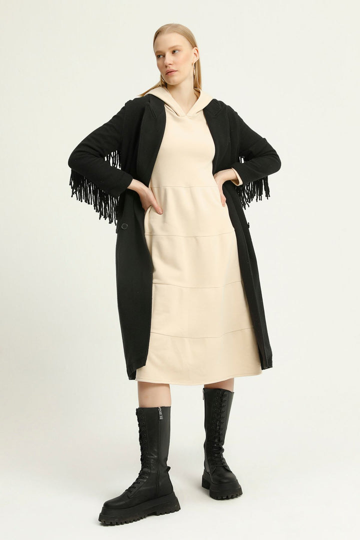 Hooded Sweatshirt Dress Beige