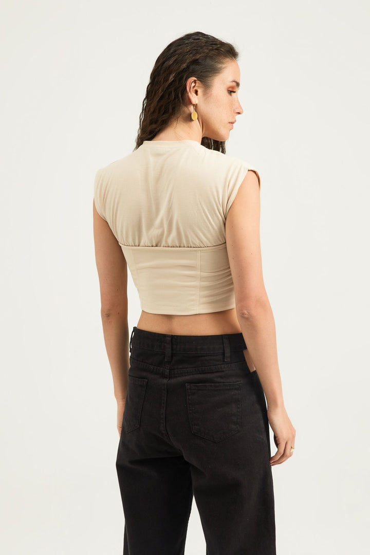 Sleeveless Crop T-Shirt Beige