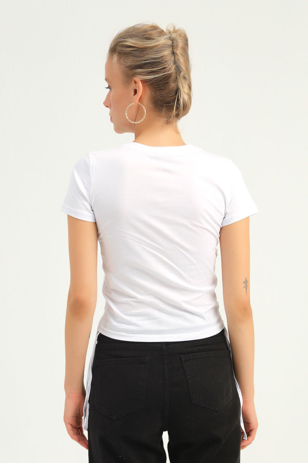Yanları Büzgülü Basic Tişört Beyaz
