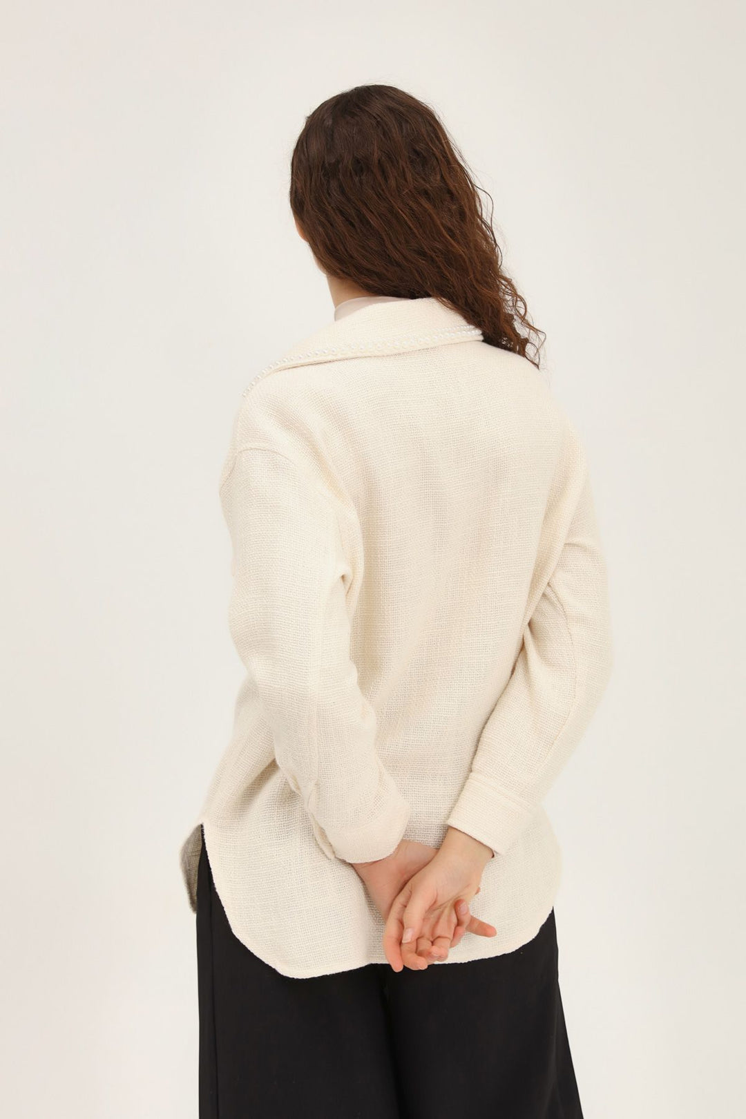 İnci Yaka Cepli Gömlek Taş