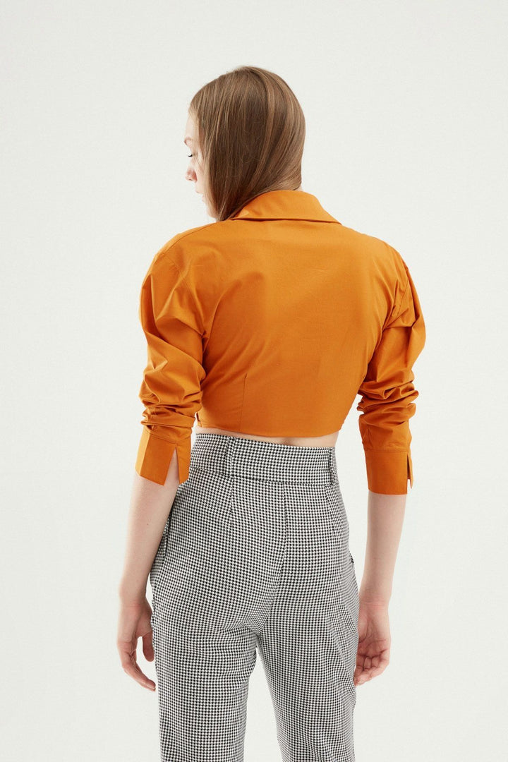 Önü Bağlamalı Crop Gömlek Koyu Oranj
