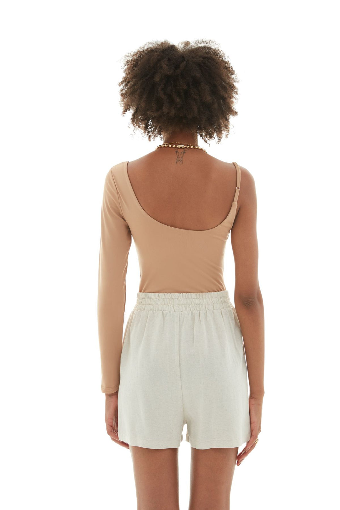 Asymmetrical Sleeve Bodysuit Camel