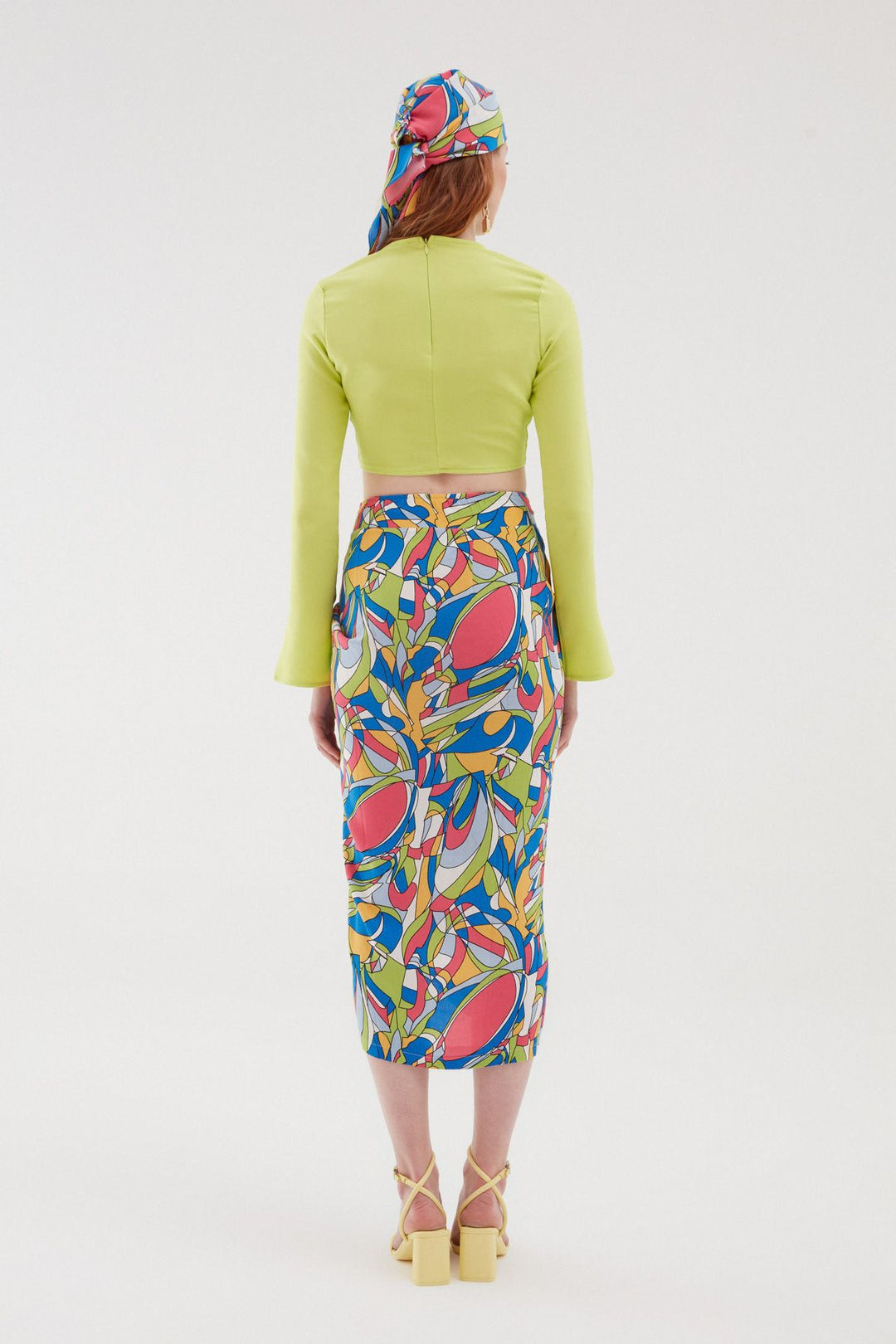 Patterned Pleated Midi Length Skirt Blue