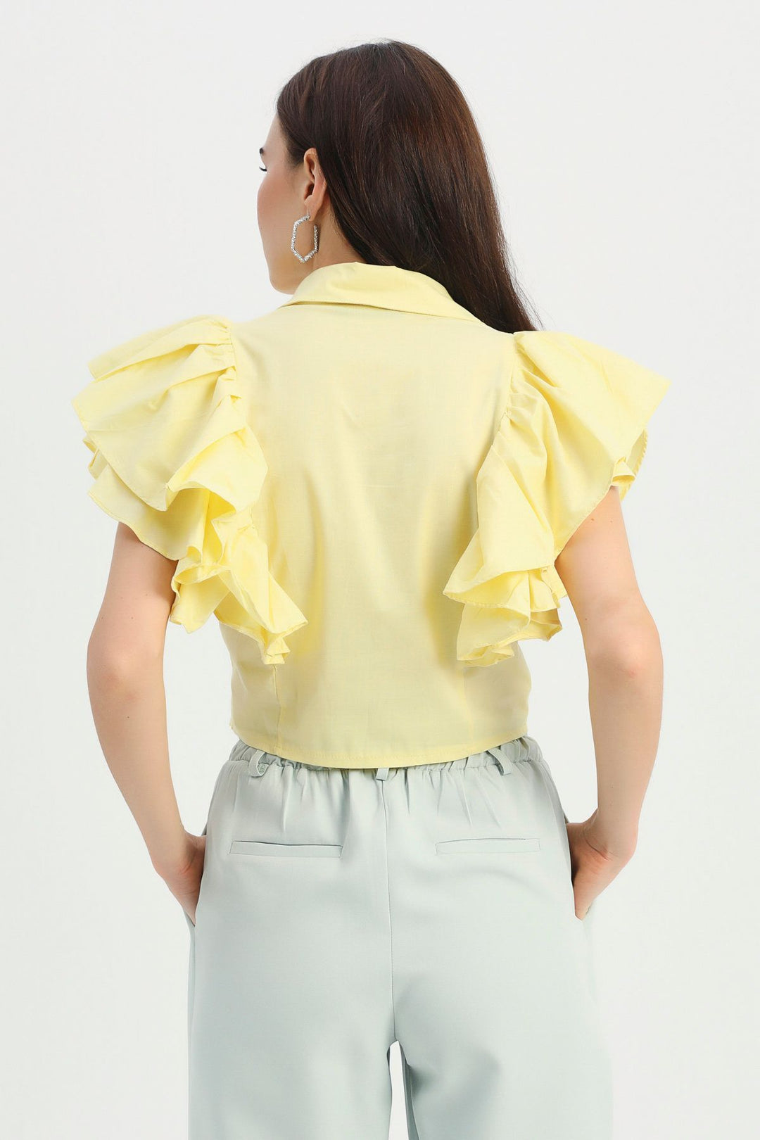 Ruffled Sleeves Shirt Yellow