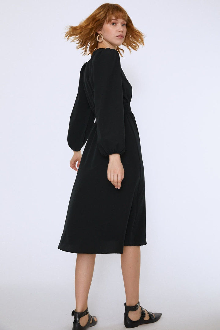 Waist Gipple Double Breasted Dress Black