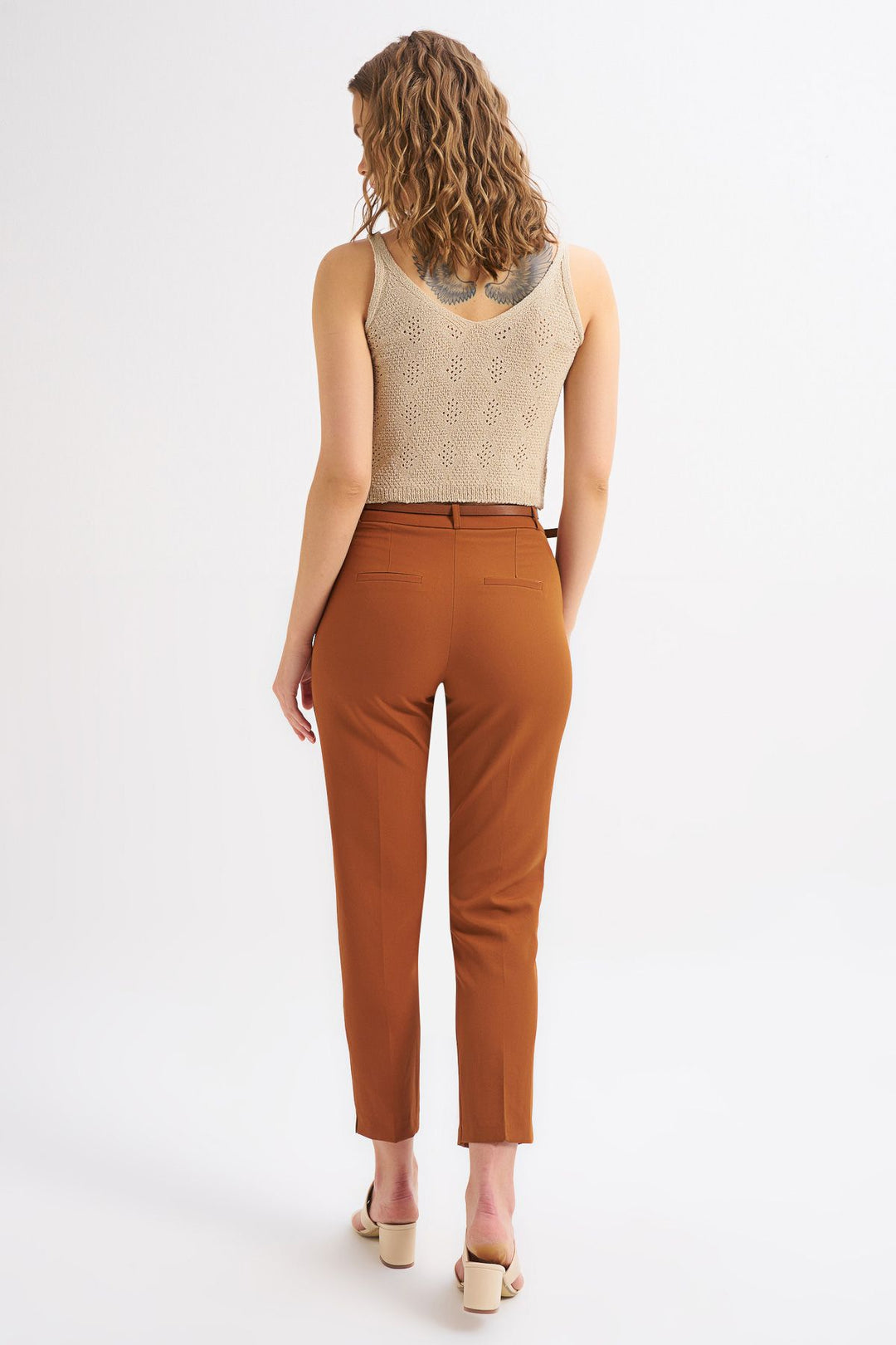 Waist Belt Short Leg Trousers Tan