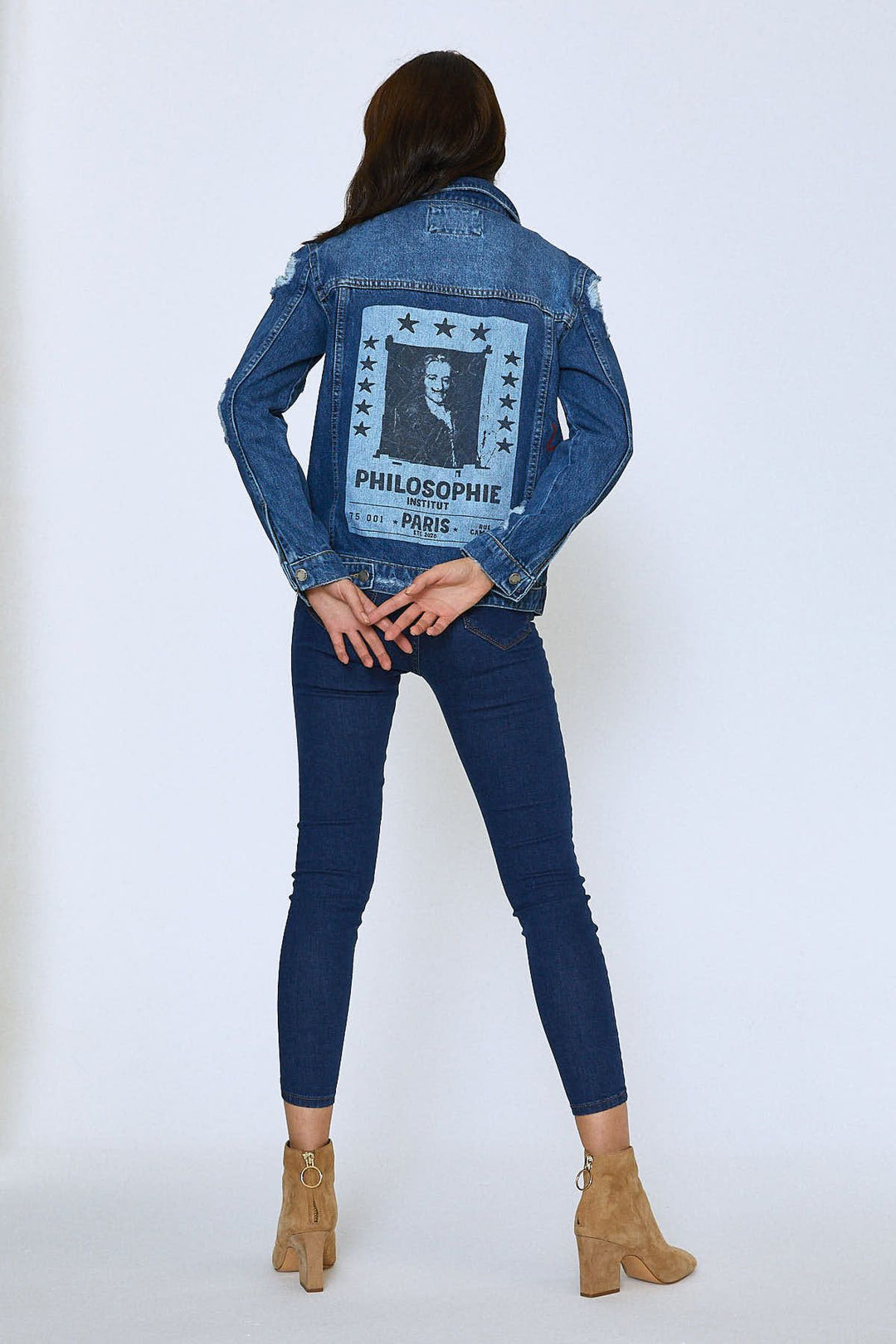 Back Printed Denim Jacket Blue