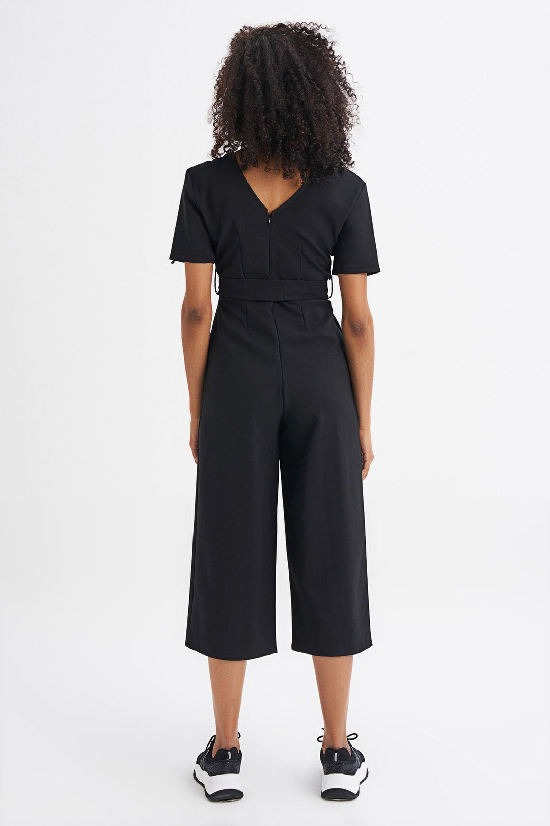 Kruvaze Beli Kuşaklı Tulum Siyah