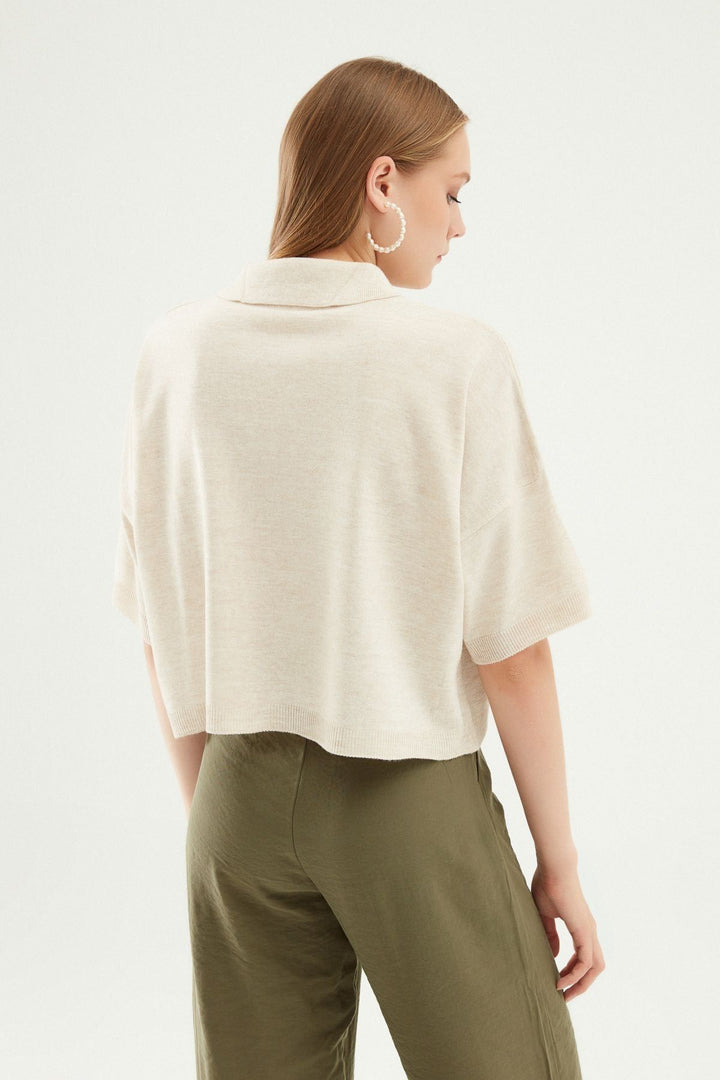 Oversize Polo Collar Knitwear Stone