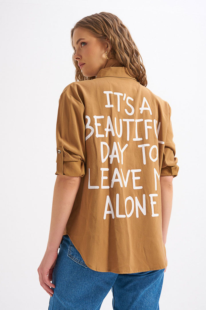 Back Printed Tencel Shirt Camel