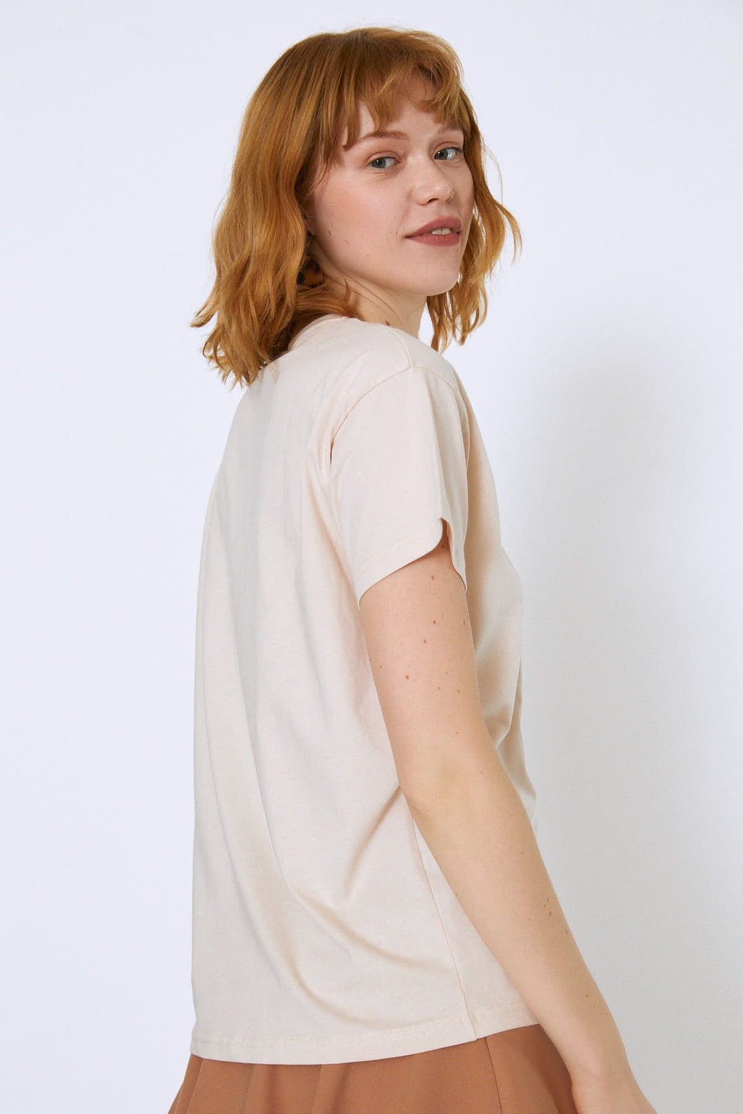 Baskılı Tişört Bej