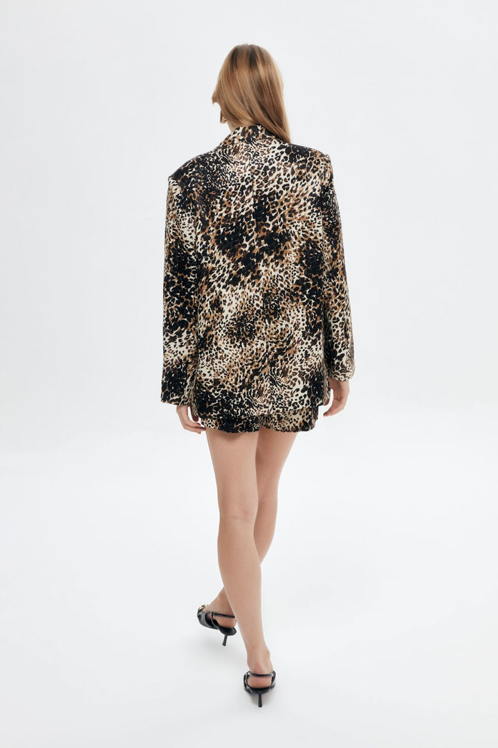 Leopard Patterned Oversize Blazer Jacket Brown