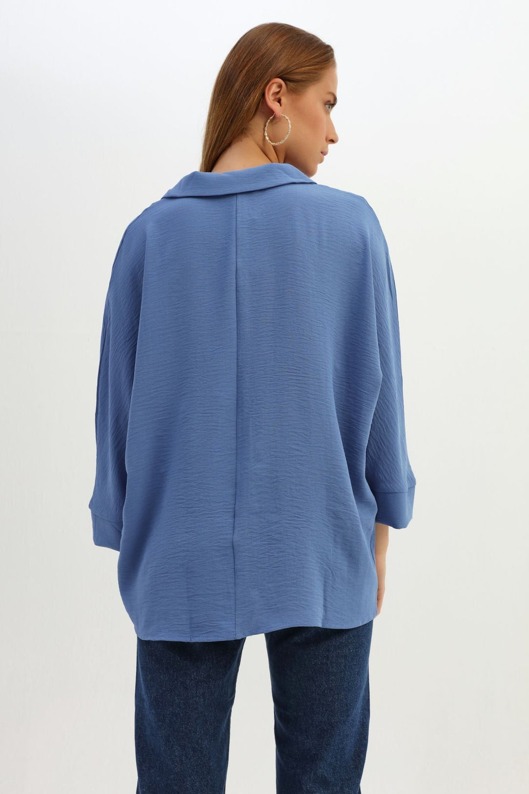 Tek Cepli Oversize Gömlek İndigo