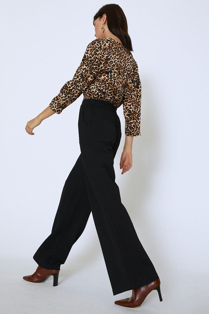 Geniş Paça Cepli Örme Pantolon Siyah