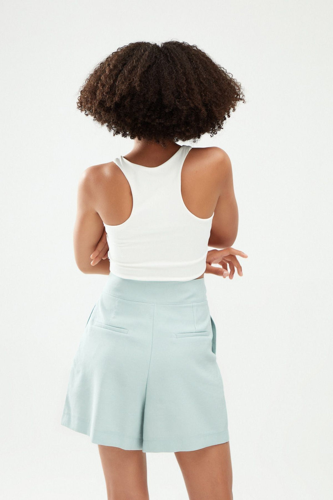 High Waist Pleated Detailed Shorts Open Mint