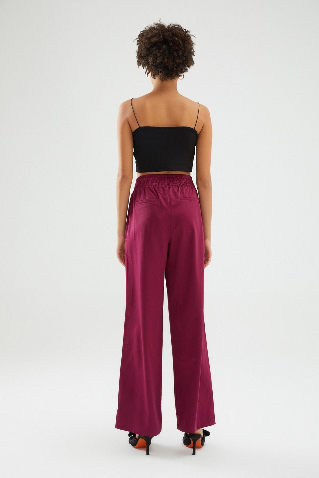 Beli Lastikli Saten Pantolon Fuşya