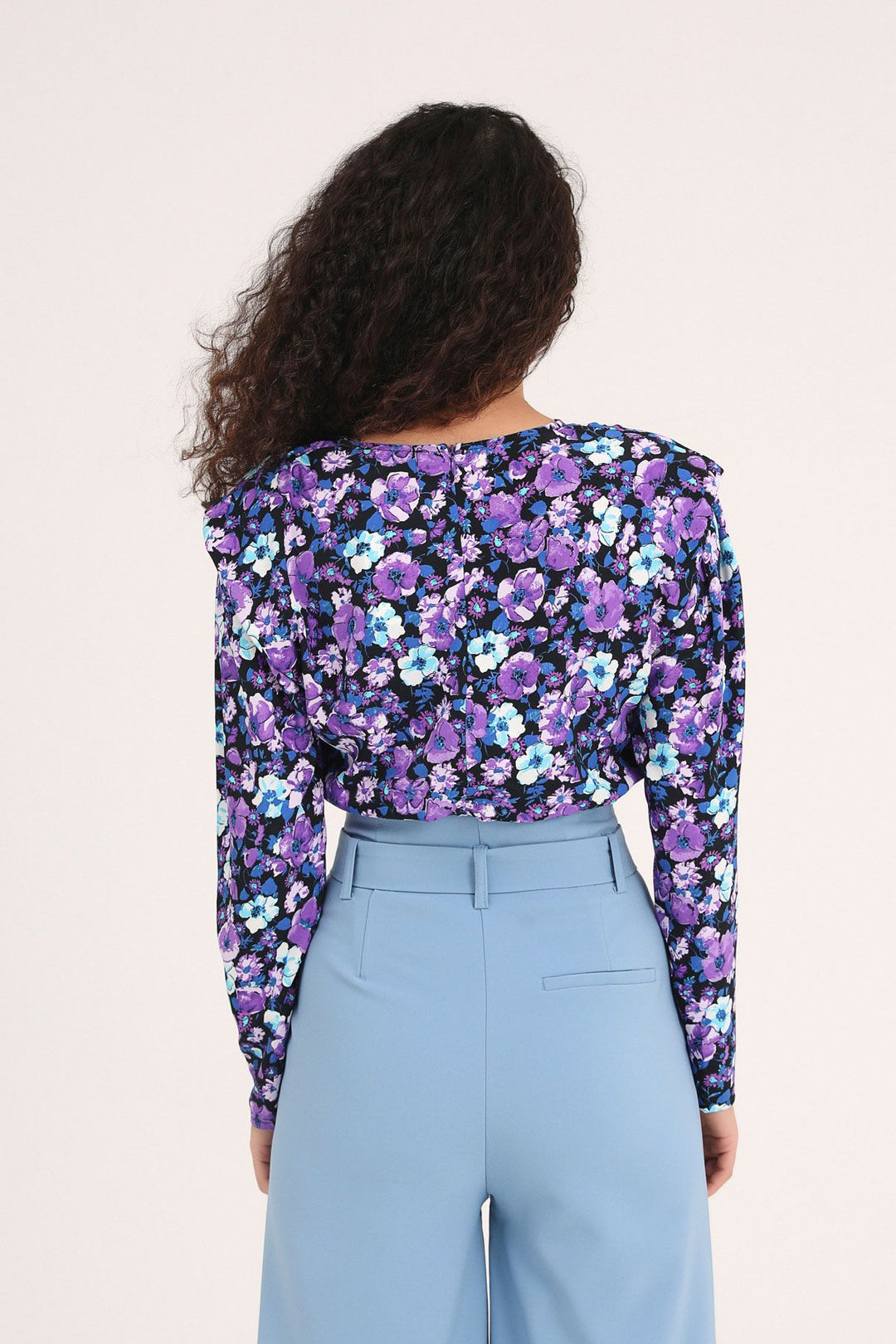 Floral Waistband Crop Blouse Purple