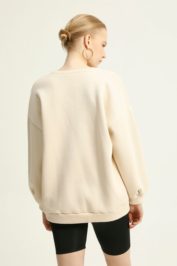 V Neck Sweatshirt Beige