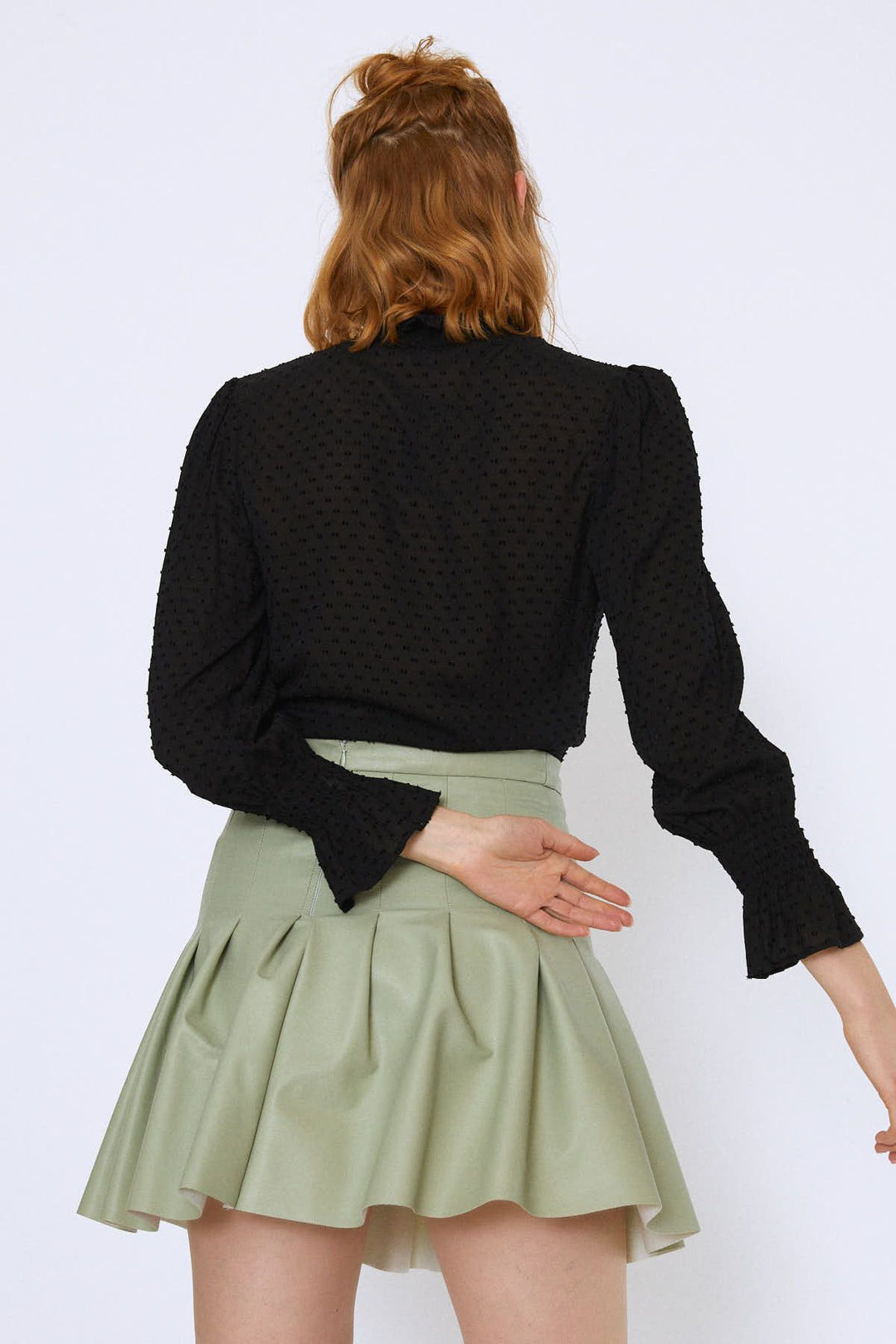 Tie Waist Long Sleeve Blouse Black