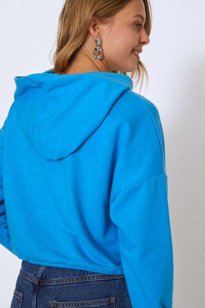 Kapüşonlu Beli Bağcıklı Sweatshirt Turkuaz