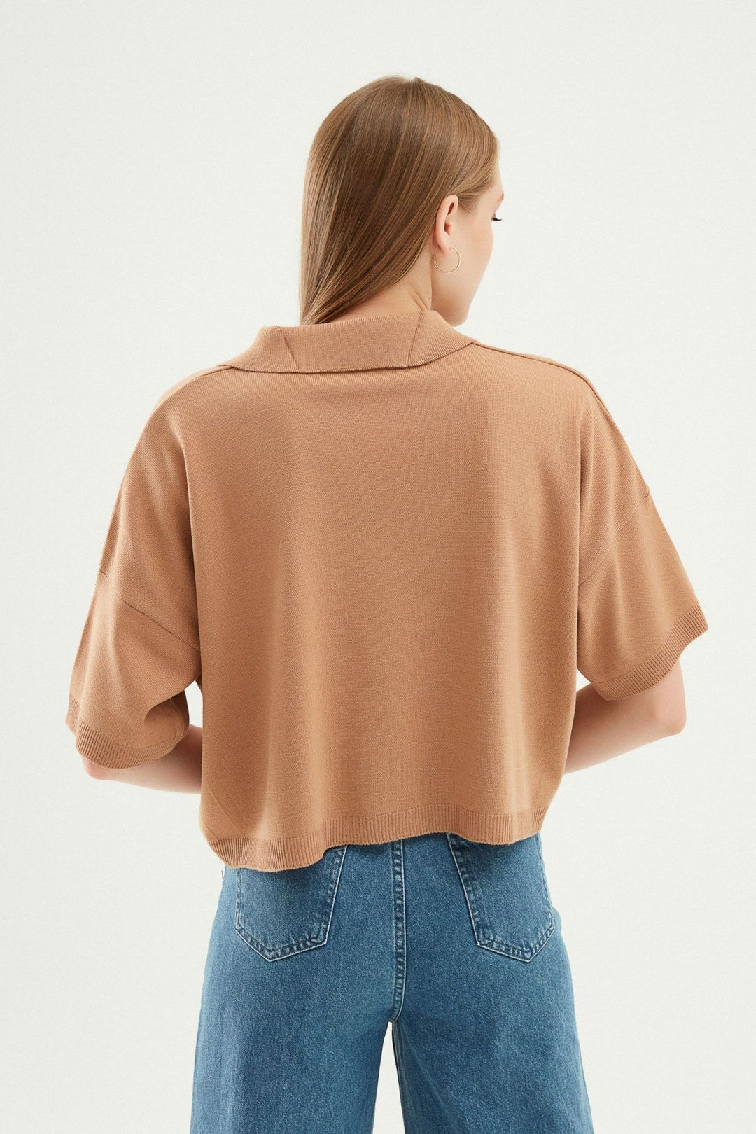 Oversize Polo Yaka Triko Camel