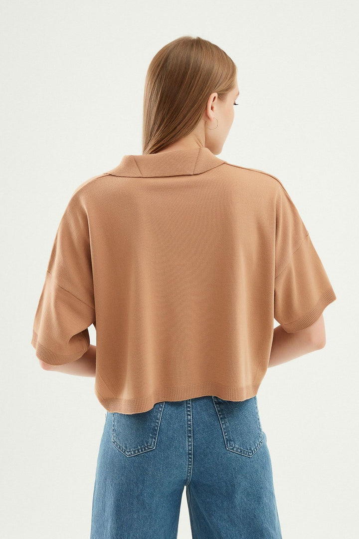 Oversize Polo Yaka Triko Camel