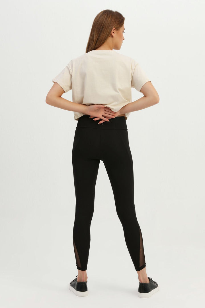 File Detaylı Spor Tayt Siyah