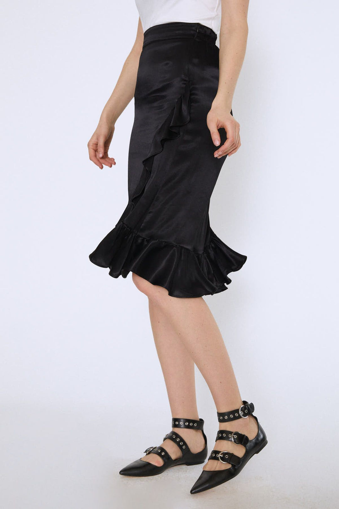 Ruffle Midi Skirt Black