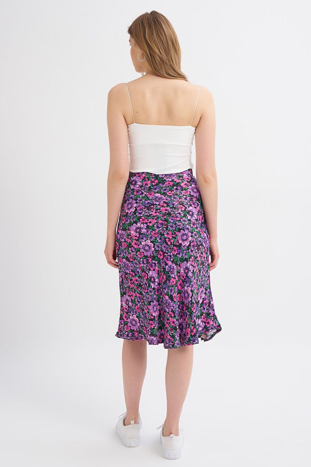Floral Patterned Midi Skirt Purple