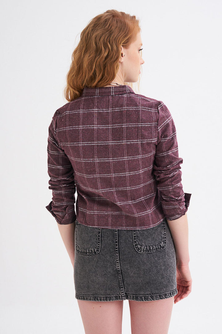 Single Pocket Plaid Shirt Claret Red