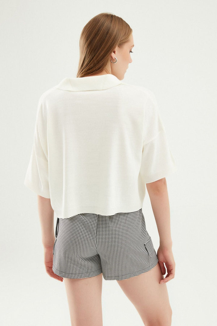 Oversize Polo Yaka Triko Ekru