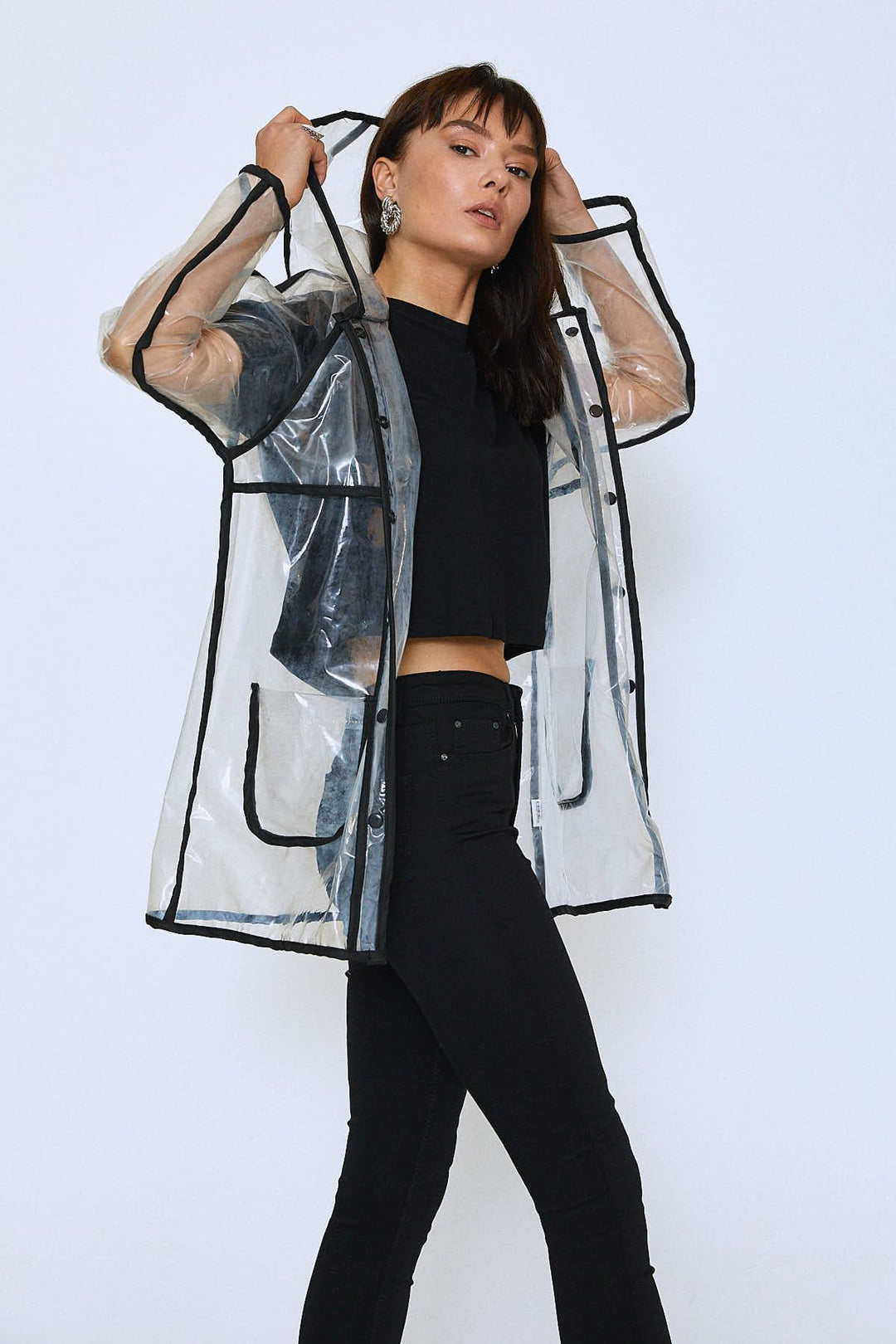Transparent Leather Hook Raincoat Transparent