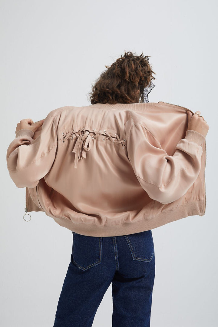 Stripe Detailed Bomber Jacket Powder