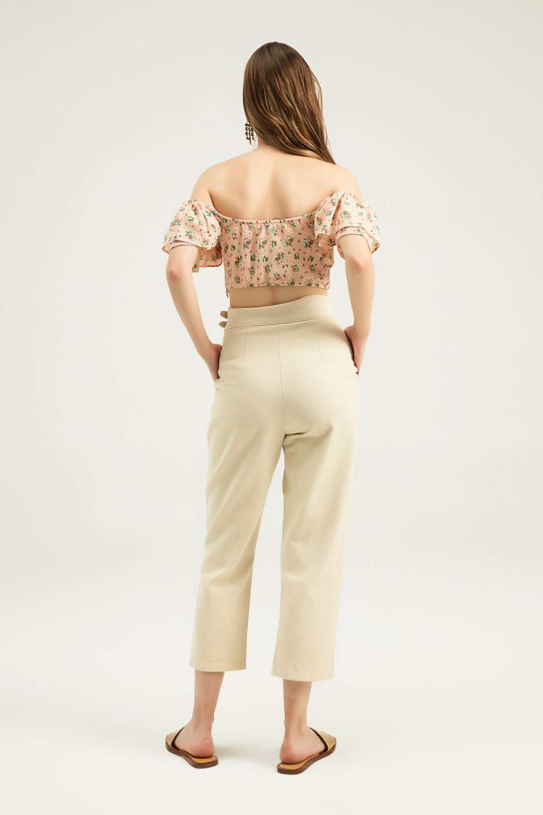 Tokalı Gabardin Yüksek Bel Pantolon Taş