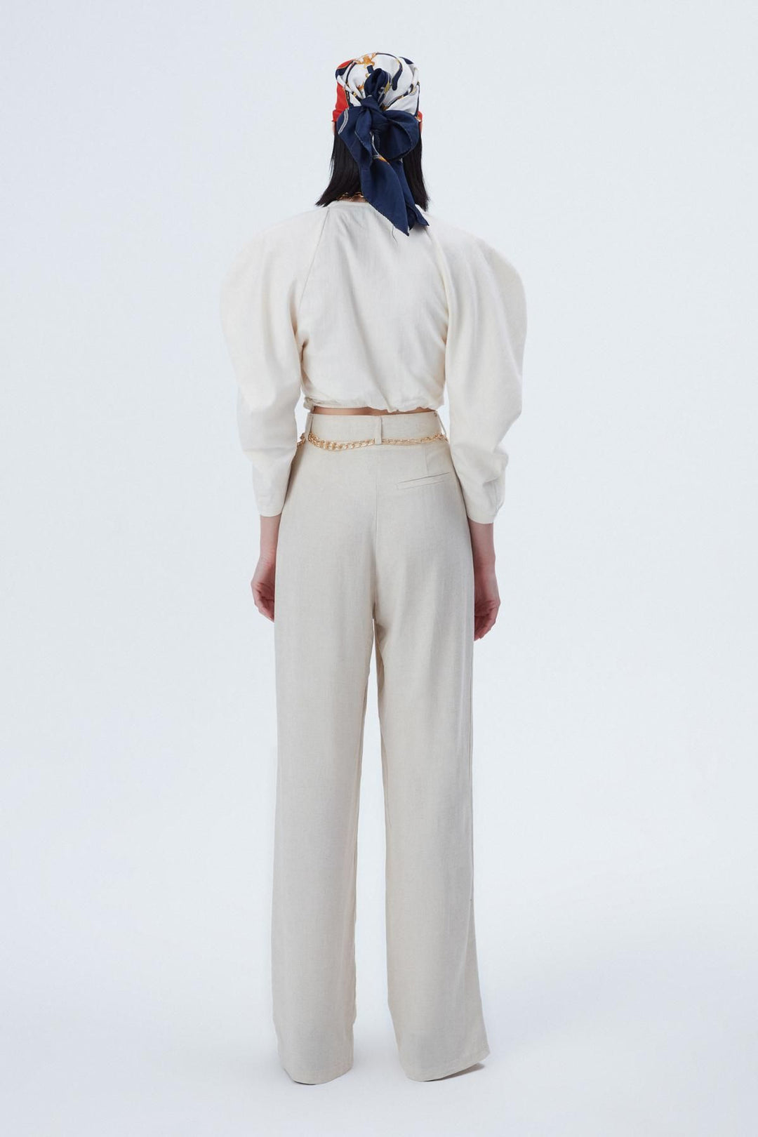 Zincir Kemerli Bol Paça Pantolon Naturel