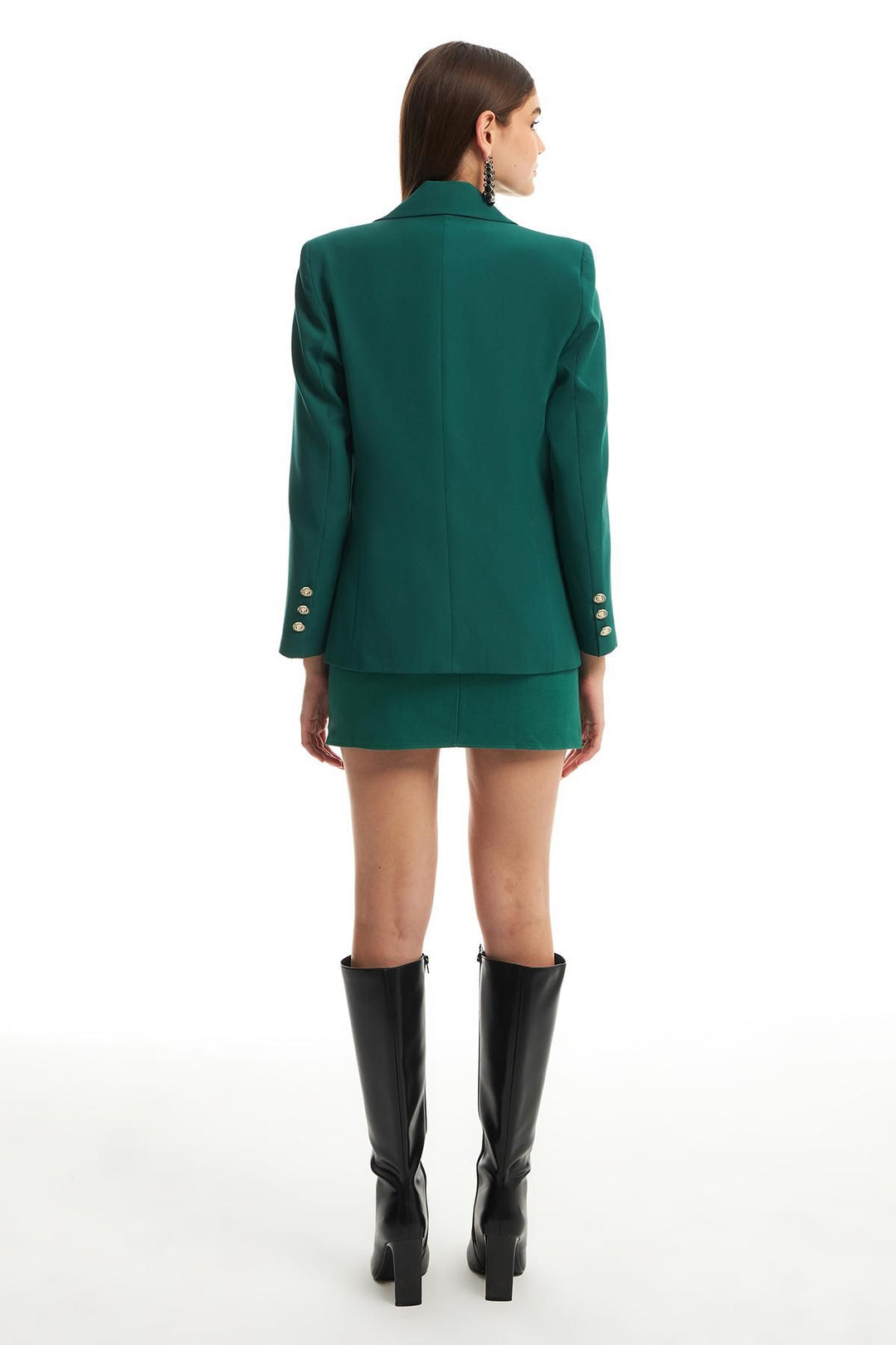 Düğme Detaylı Blazer Ceket Koyu Yeşil