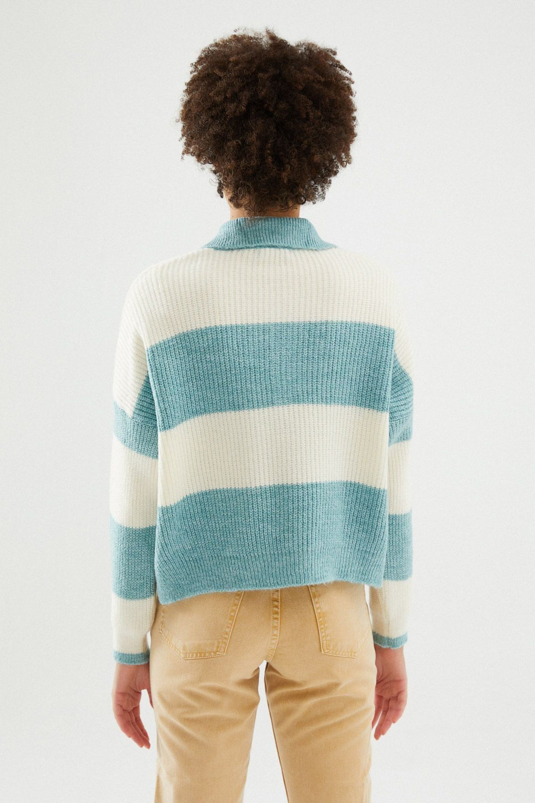Polo Neck Striped Pullover Mint