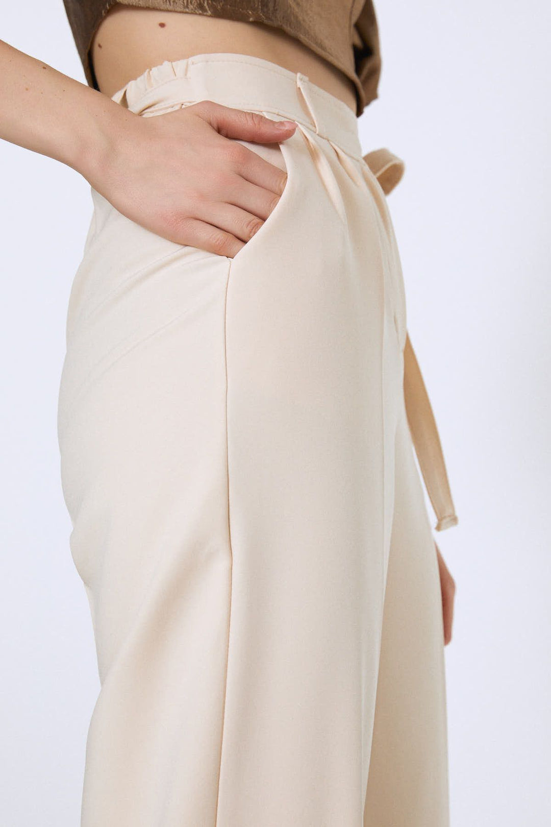 Tie Waist Wide Leg Trousers Bone