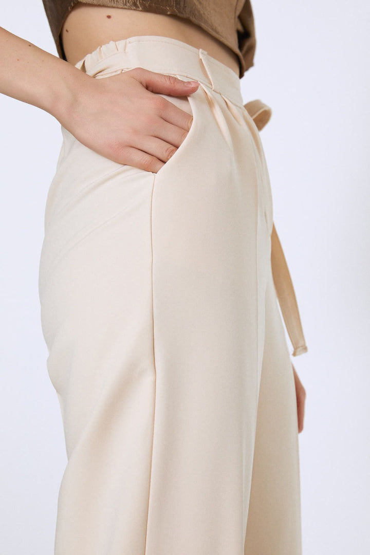 Tie Waist Wide Leg Trousers Bone
