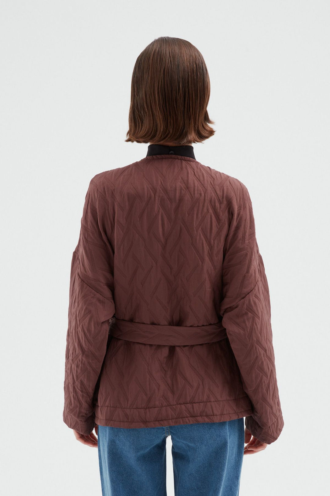 Bağlamalı Kapitone Ceket Kahverengi