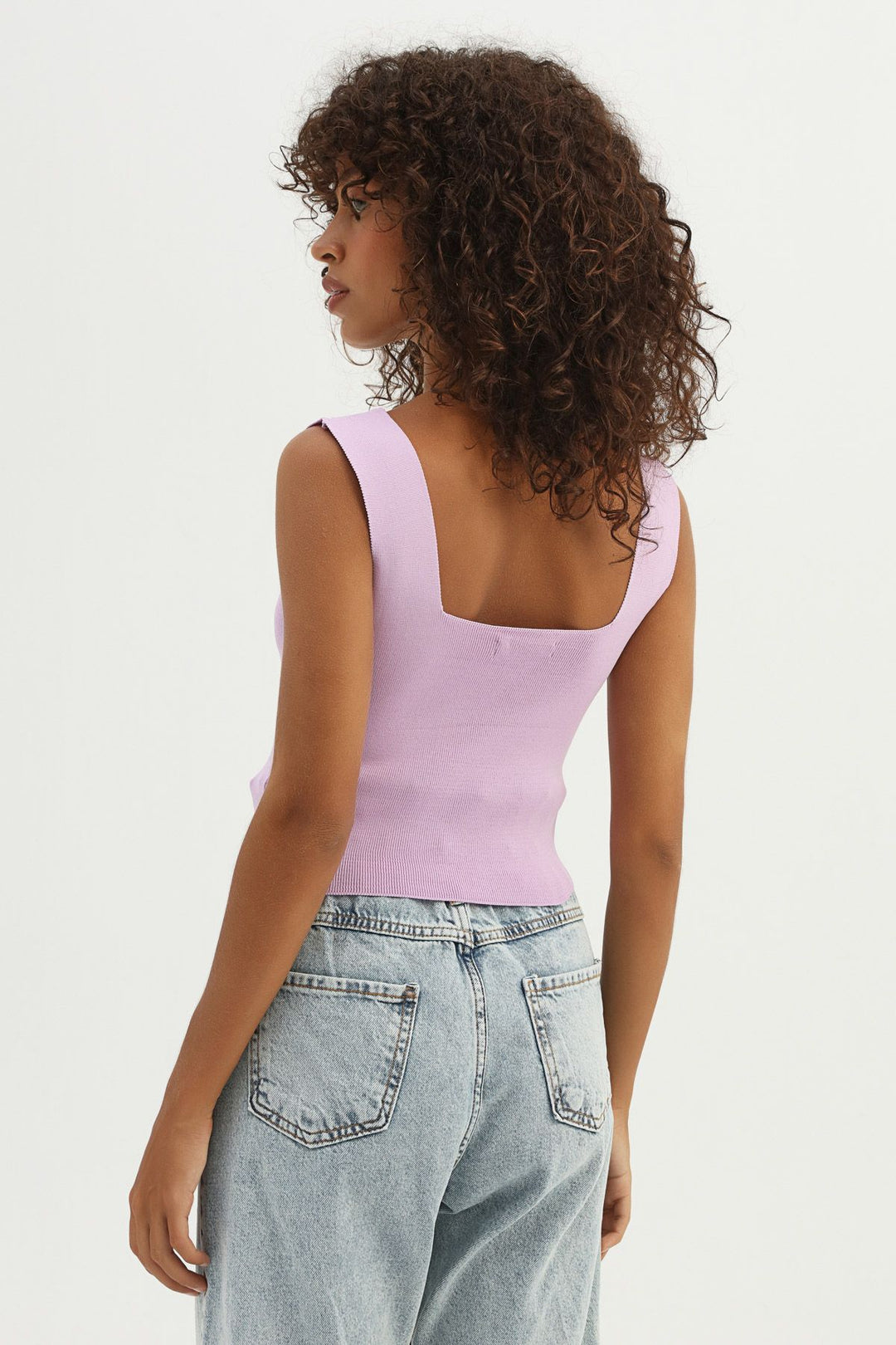 Strap Square Collar Knitwear Lilac