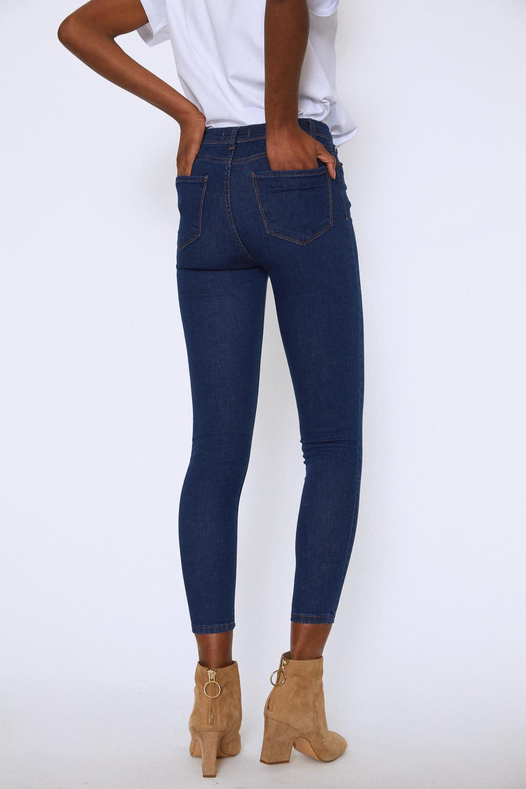 High Waist Skinny Pants Dark Blue