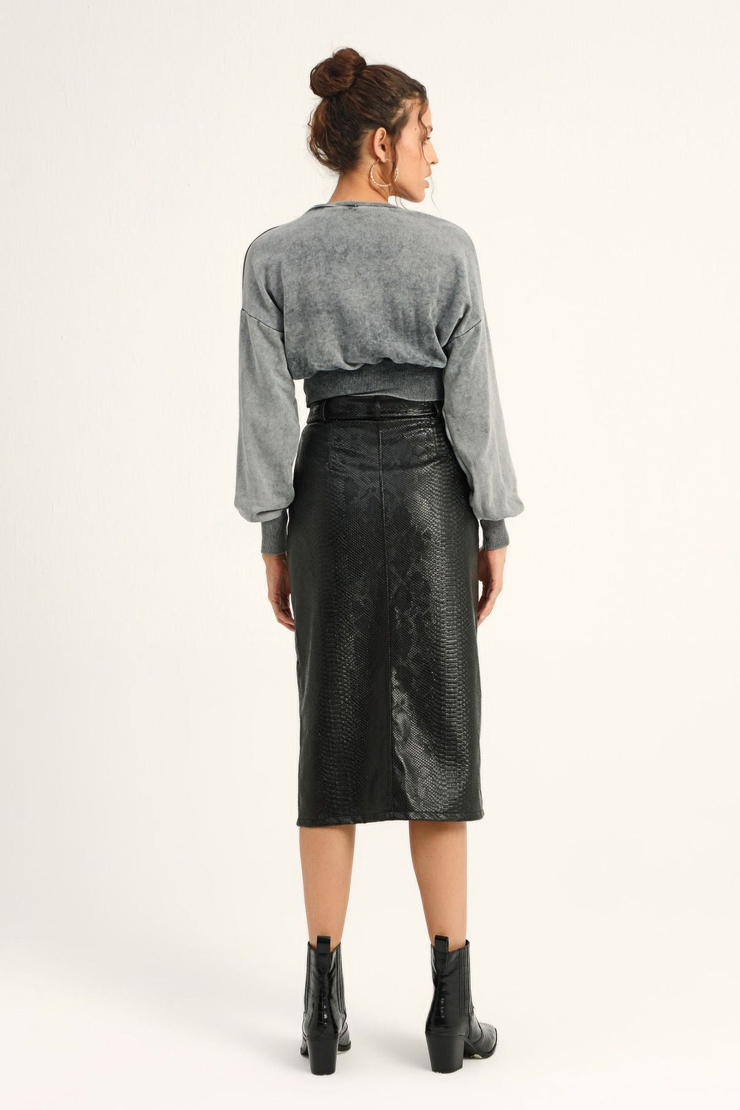 Slit Leather Skirt Black