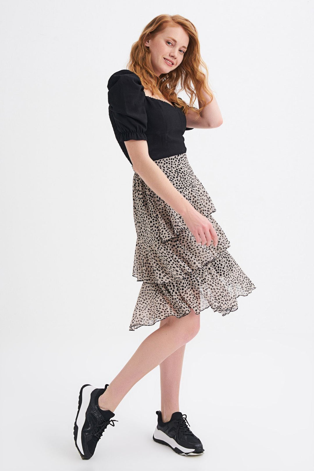 Balloon Sleeve V Neck Crop Blouse Black