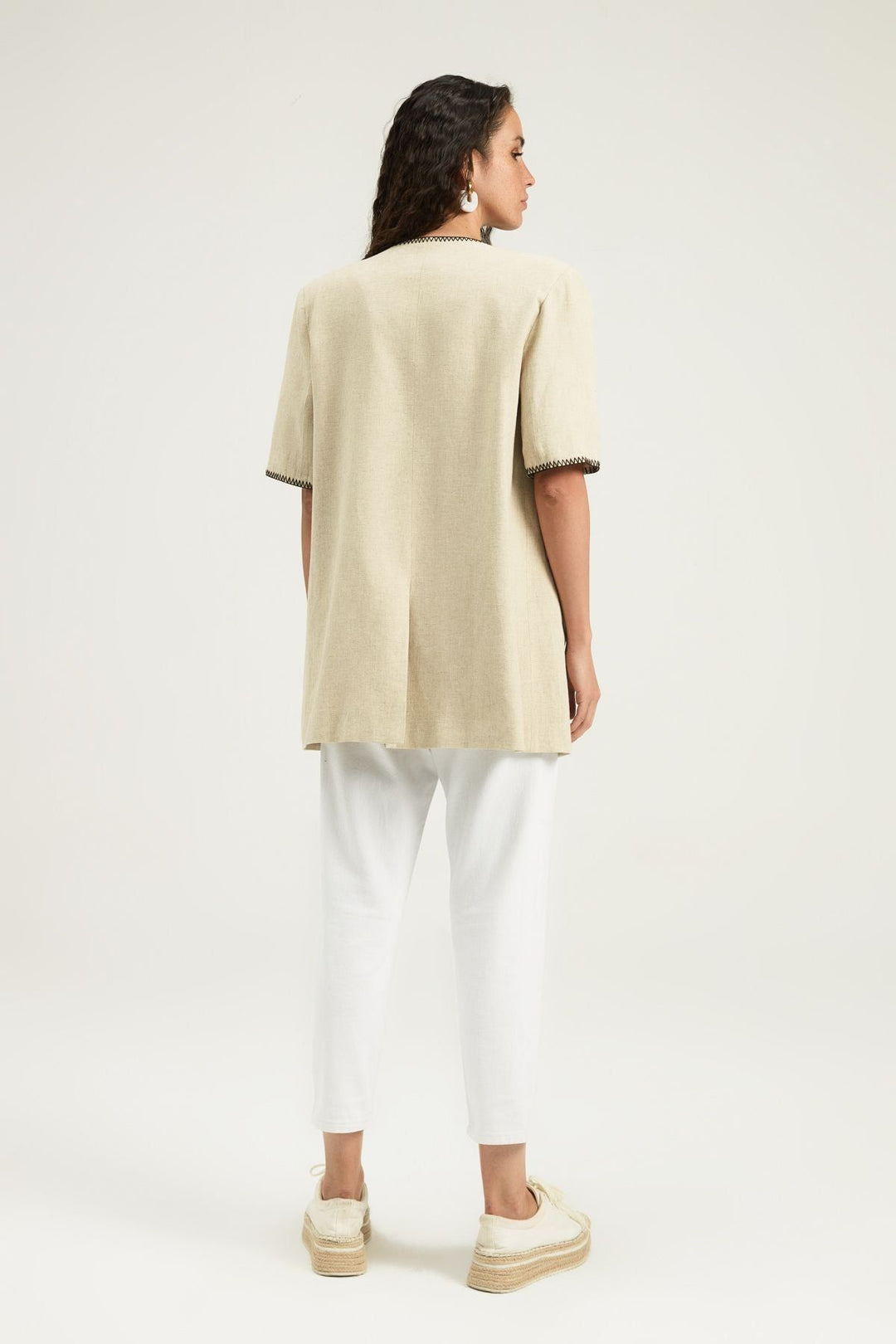 Double Breasted Linen Jacket Beige