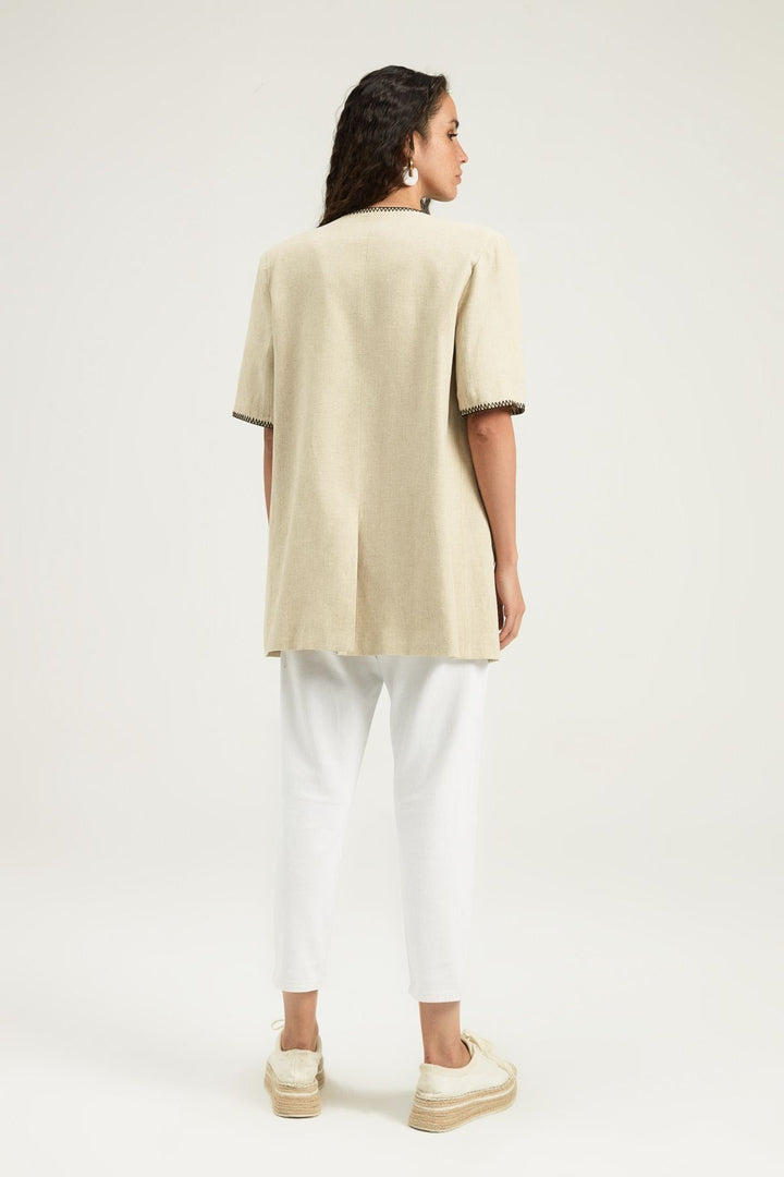 Double Breasted Linen Jacket Beige