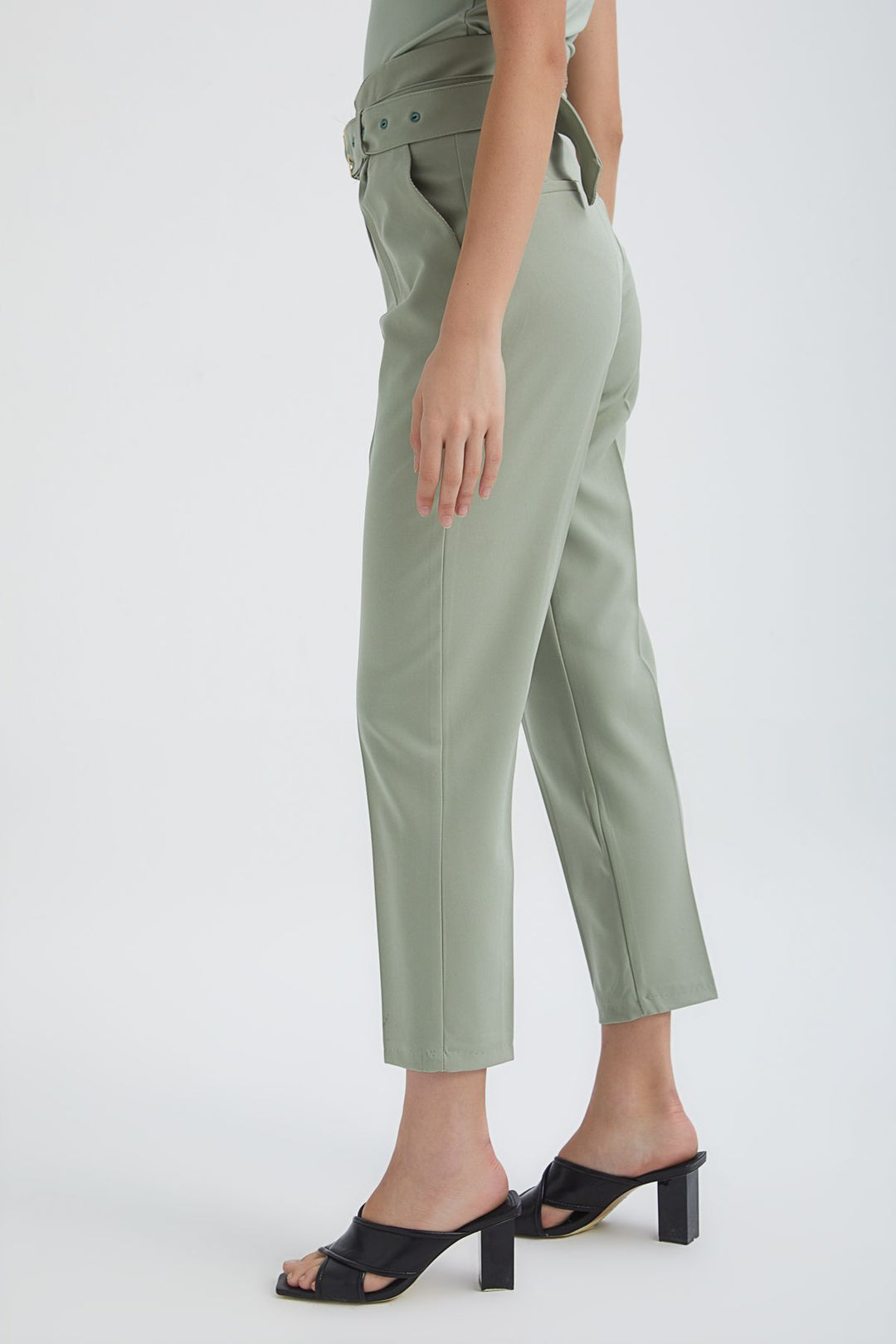 Kemerli Yüksek Bel Casual Pantolon Mint