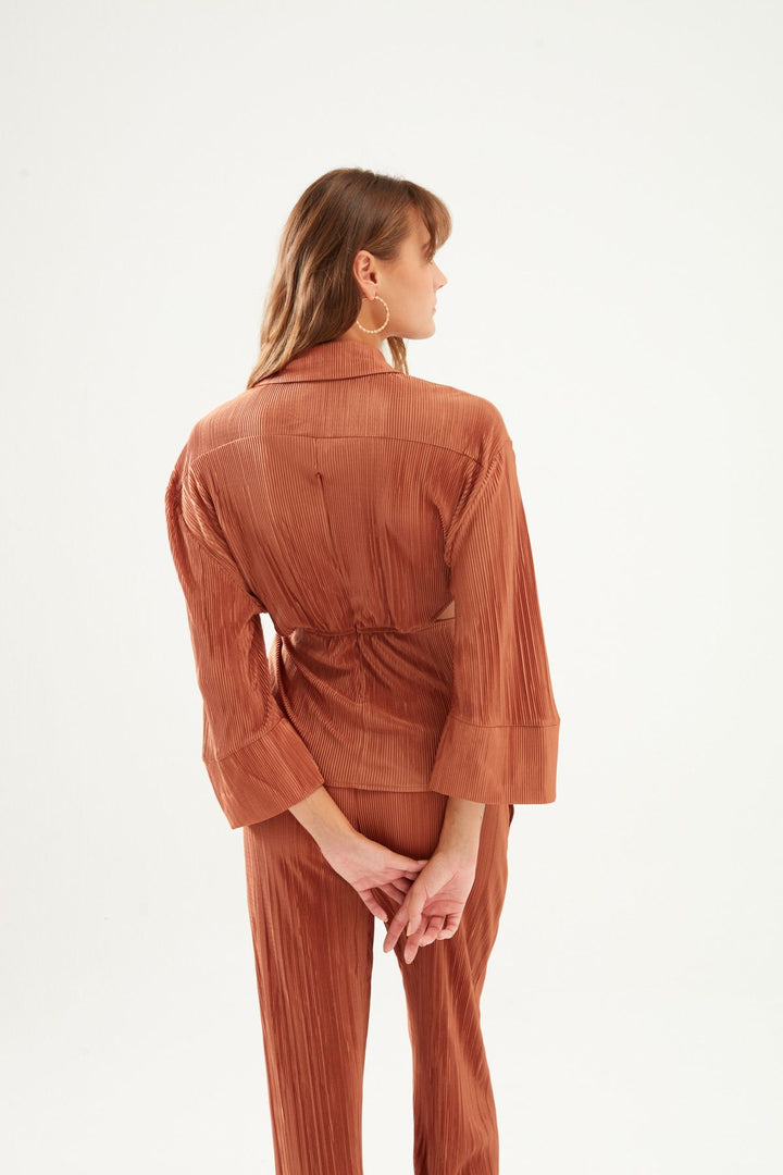 Decollete Pleated Shirt Brown